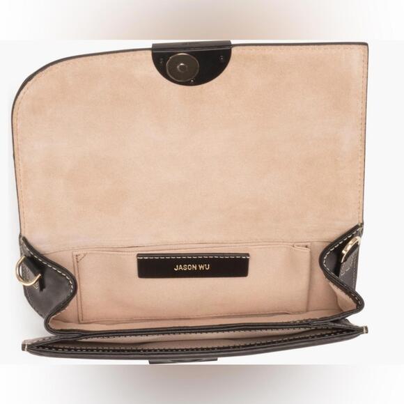 Jason Wu Orbit Crossbody Clutch Sling Bag Black Leather Canvas 70s Plaid - Picture 2 of 9